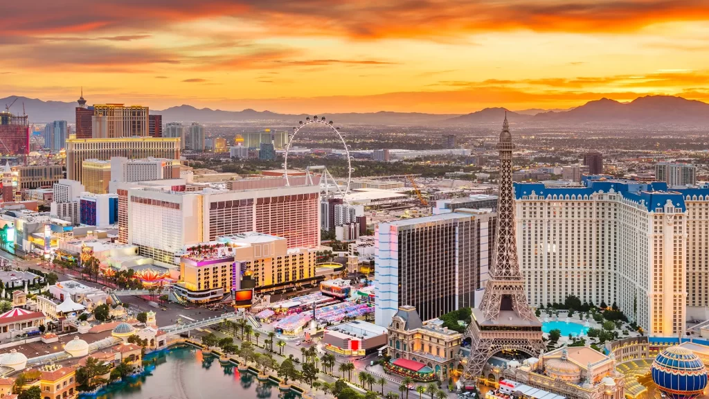 city skyline in Las Vegas, Nevada, at dusk