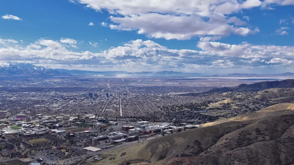 panoramic view of Wasatch Front, Utah, from Red Butte trail